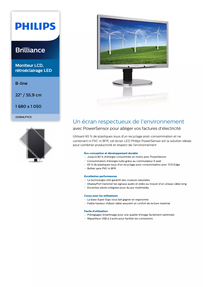 Page n°1 - Fiche technique Philips Brilliance 220B4LPYCS