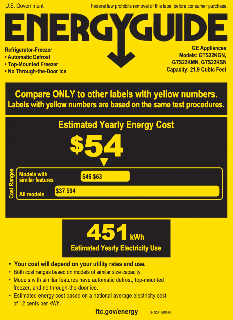 Page 1 of the manual Energy Label GE GTS22KSNRSS