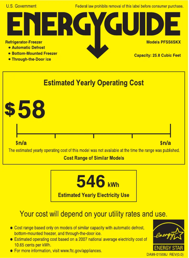 Page n°1 - Label énergétique GE Profile PFSS6SKXSS