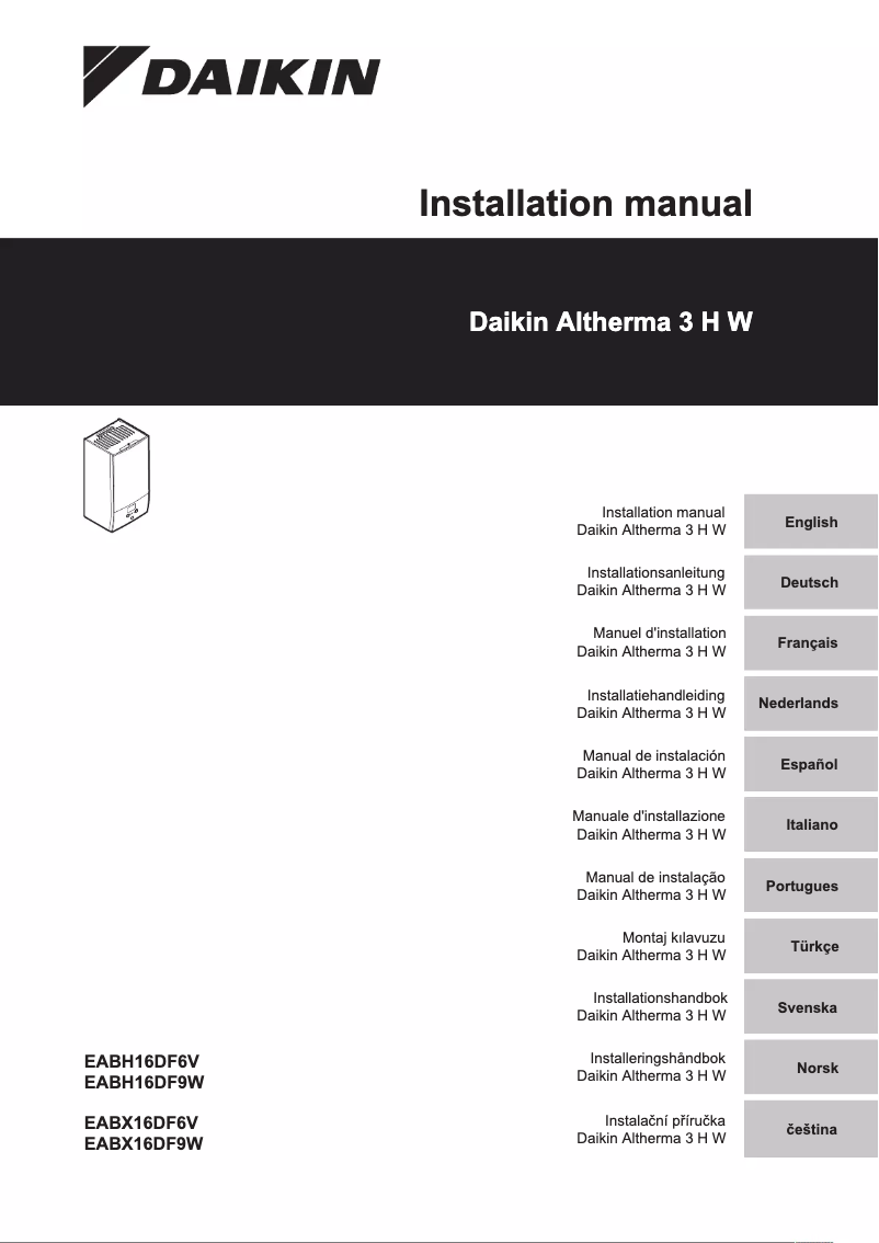 Page 1 de la notice Guide d'installation Daikin EABH16DA9W