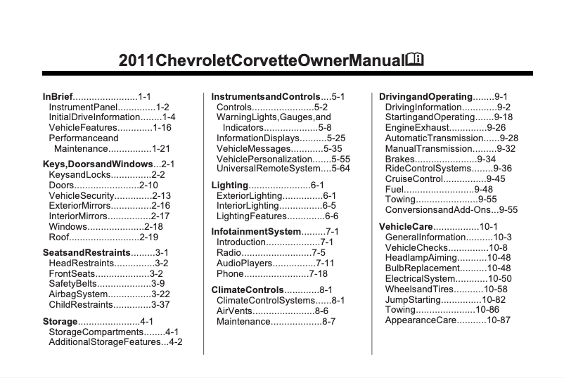 Page 1 de la notice Manuel utilisateur Chevrolet Corvette (1997)