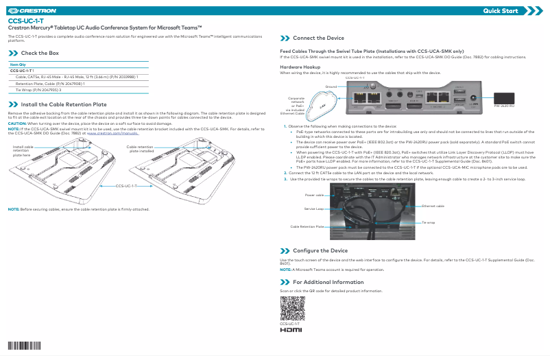 Page 1 de la notice Manuel utilisateur Crestron UC-M100-T
