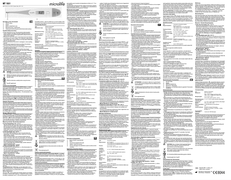 Page 1 de la notice Manuel utilisateur Microlife MT 1931 GT