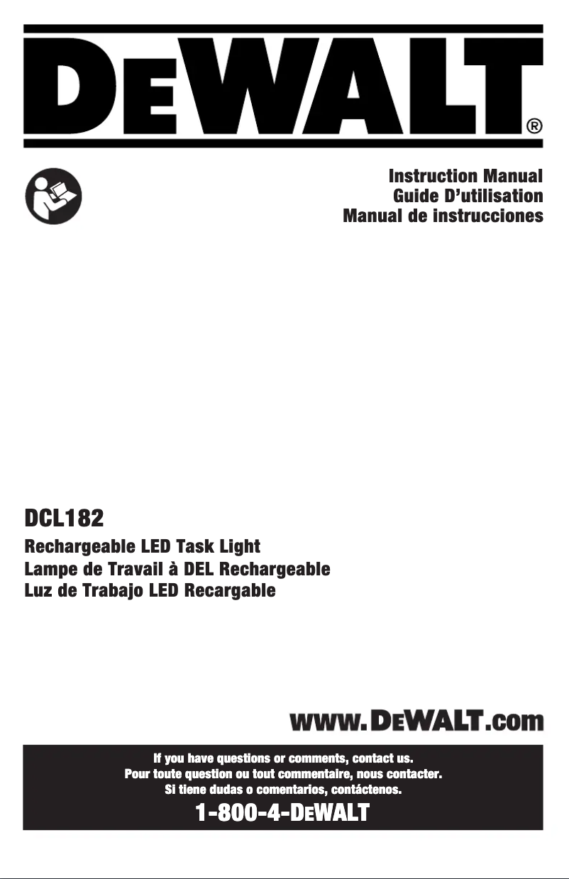 Page 1 de la notice Manuel utilisateur DeWalt DCL182