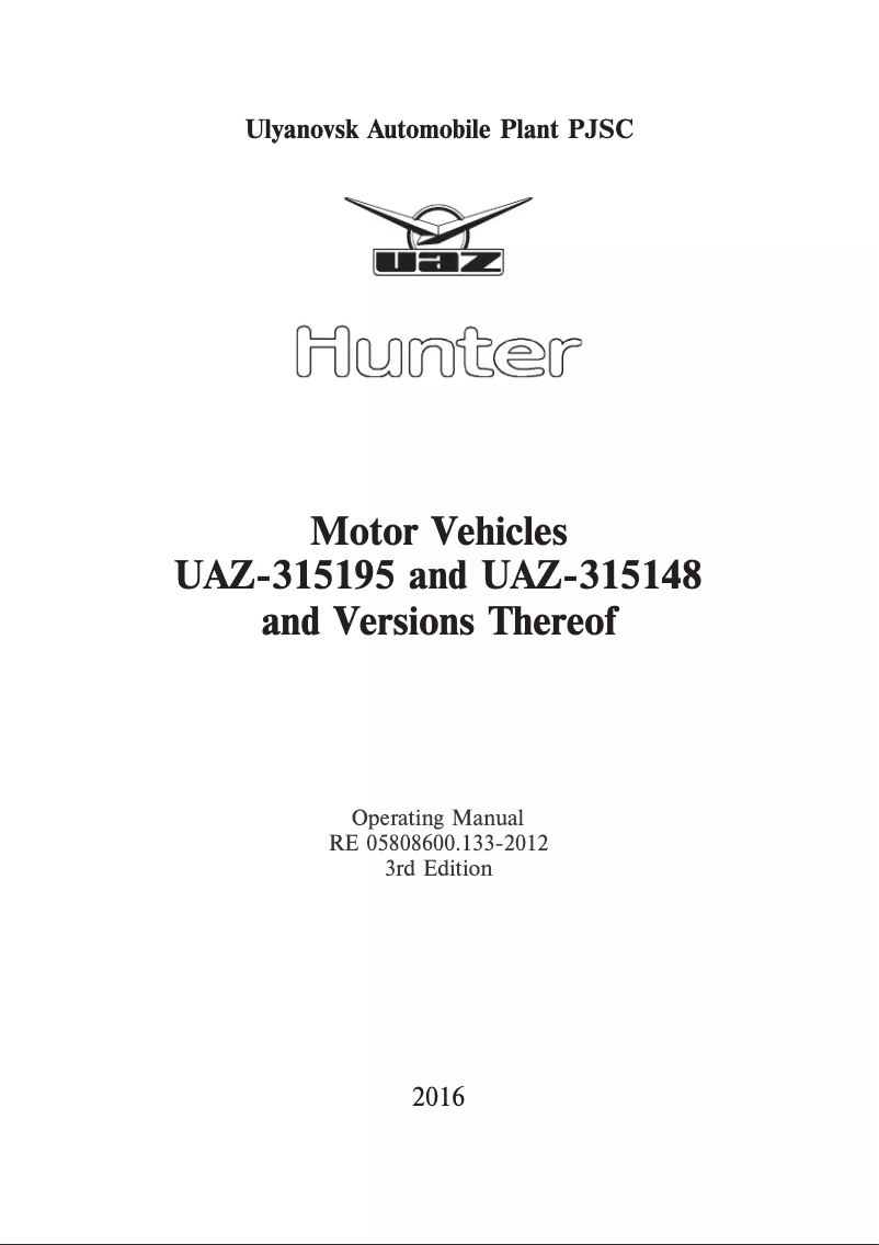 Page 1 de la notice Manuel utilisateur UAZ Hunter