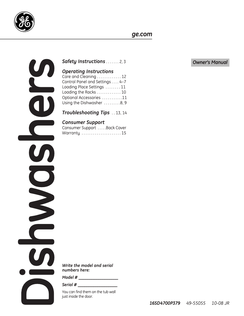 Page n°1 - Manuel d'utilisation et d'entretien GE GLD4400NBB