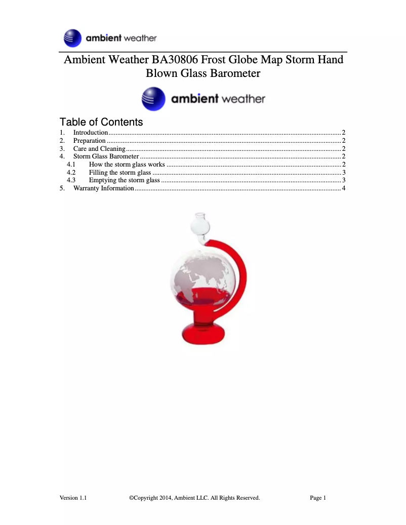 Page 1 de la notice Manuel utilisateur Ambient Weather BA30806