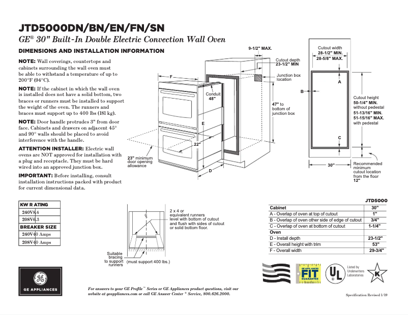 Page n°1 - Fiche technique GE JTD5000SNSS
