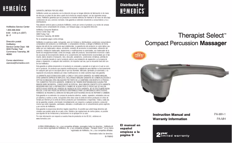 Página 1 del manual Manual de usuario Homedics Therapist Select PA-MH