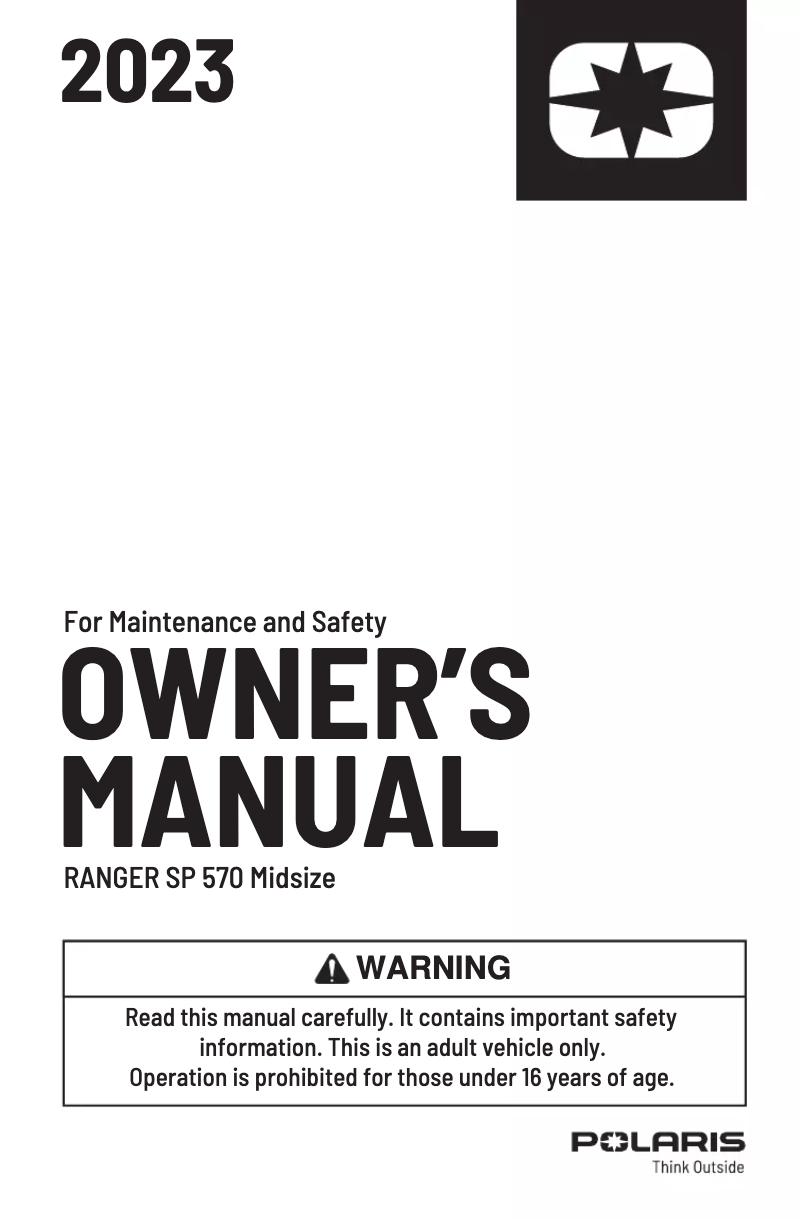 Page 1 de la notice Manuel utilisateur Polaris RANGER SP 570 EPS (2023)