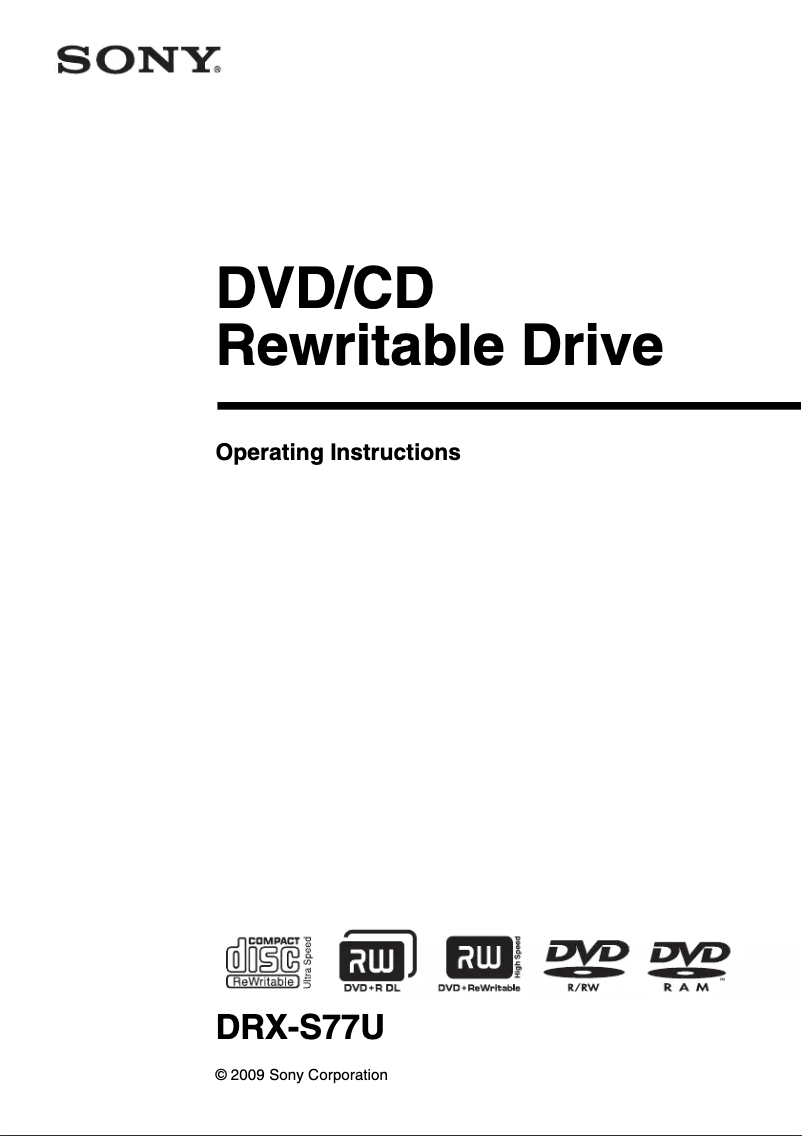 Page 1 de la notice Manuel utilisateur Sony Optiarc DRX-S77U-W