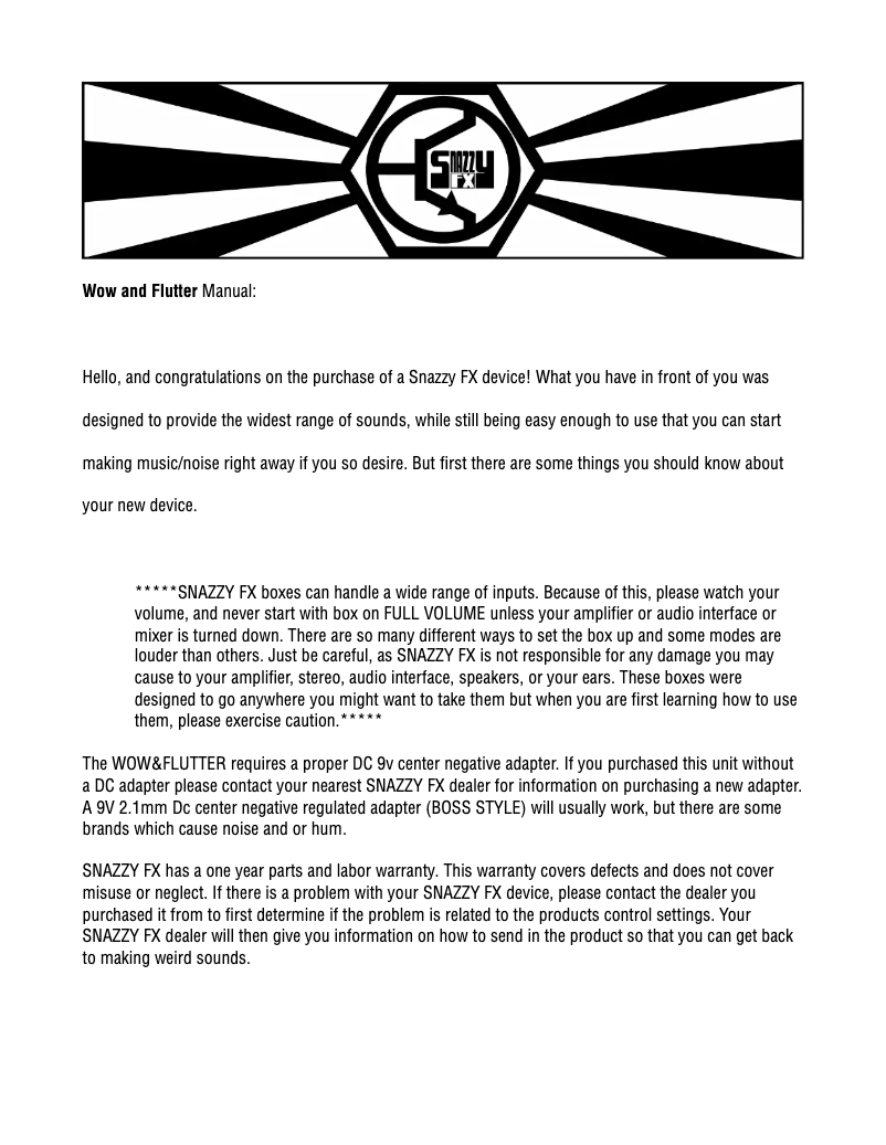 Page 1 de la notice Manuel utilisateur Snazzy FX Wow & Flutter