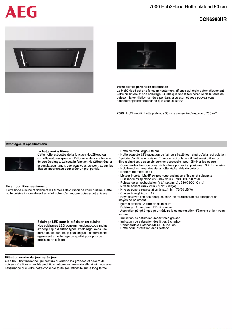 Page 1 de la notice Fiche technique AEG DCK6980HR