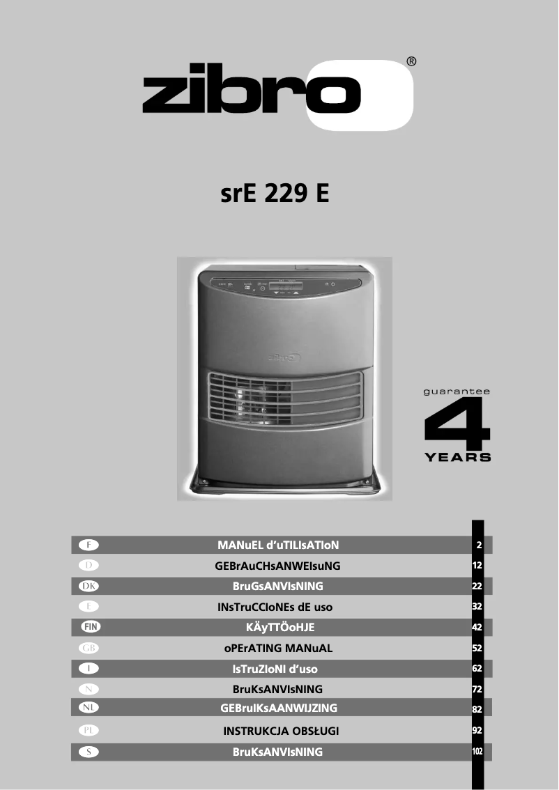 Page 1 de la notice Manuel utilisateur Zibro Kamin SRE 229 E