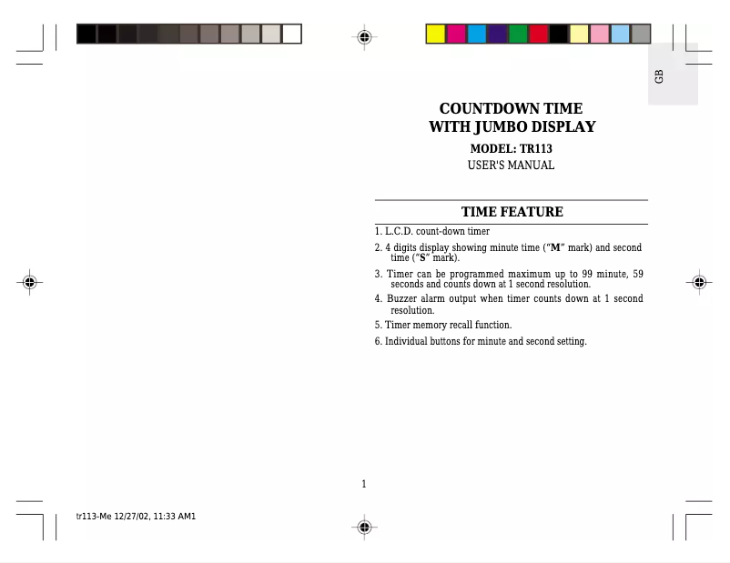 Page 1 de la notice Manuel utilisateur Oregon Scientific TR113