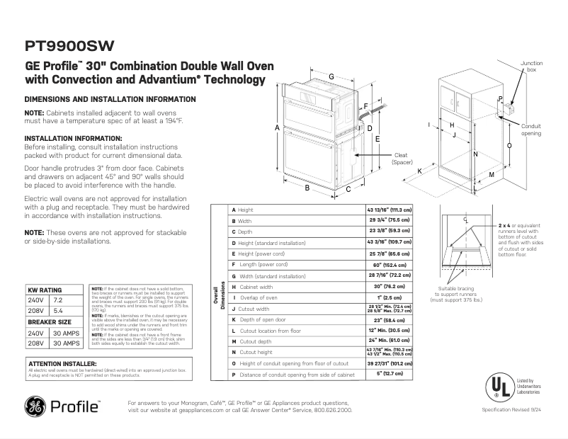 Image de la première page du manuel de l'appareil Profile PT9900SWSS
