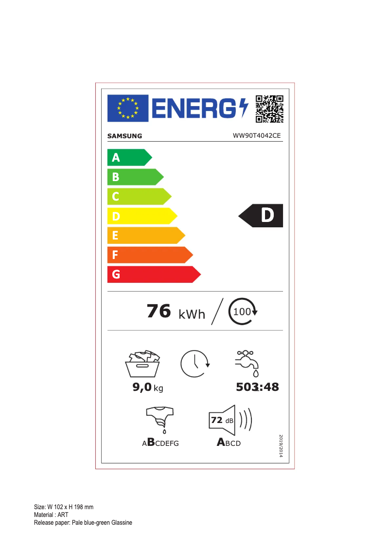 Página 1 del manual Etiqueta energética Samsung WW90T4042CE