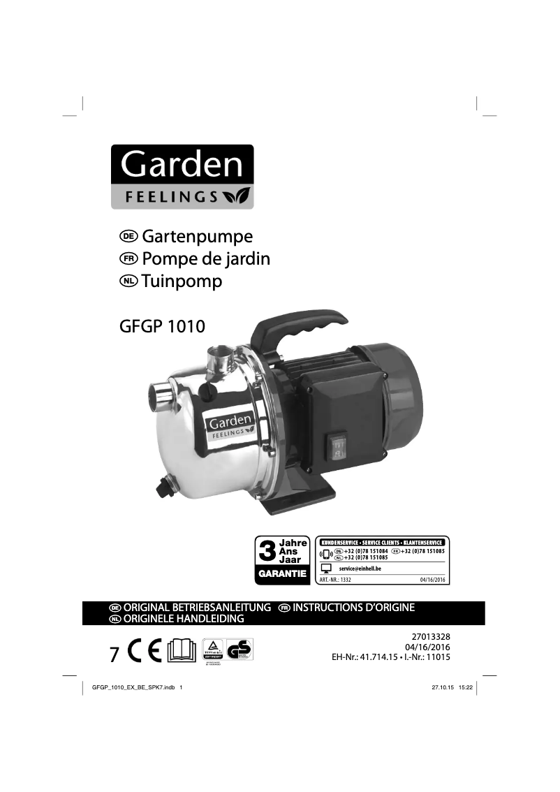 Page 1 de la notice Manuel utilisateur Garden Feelings GFGP 1010