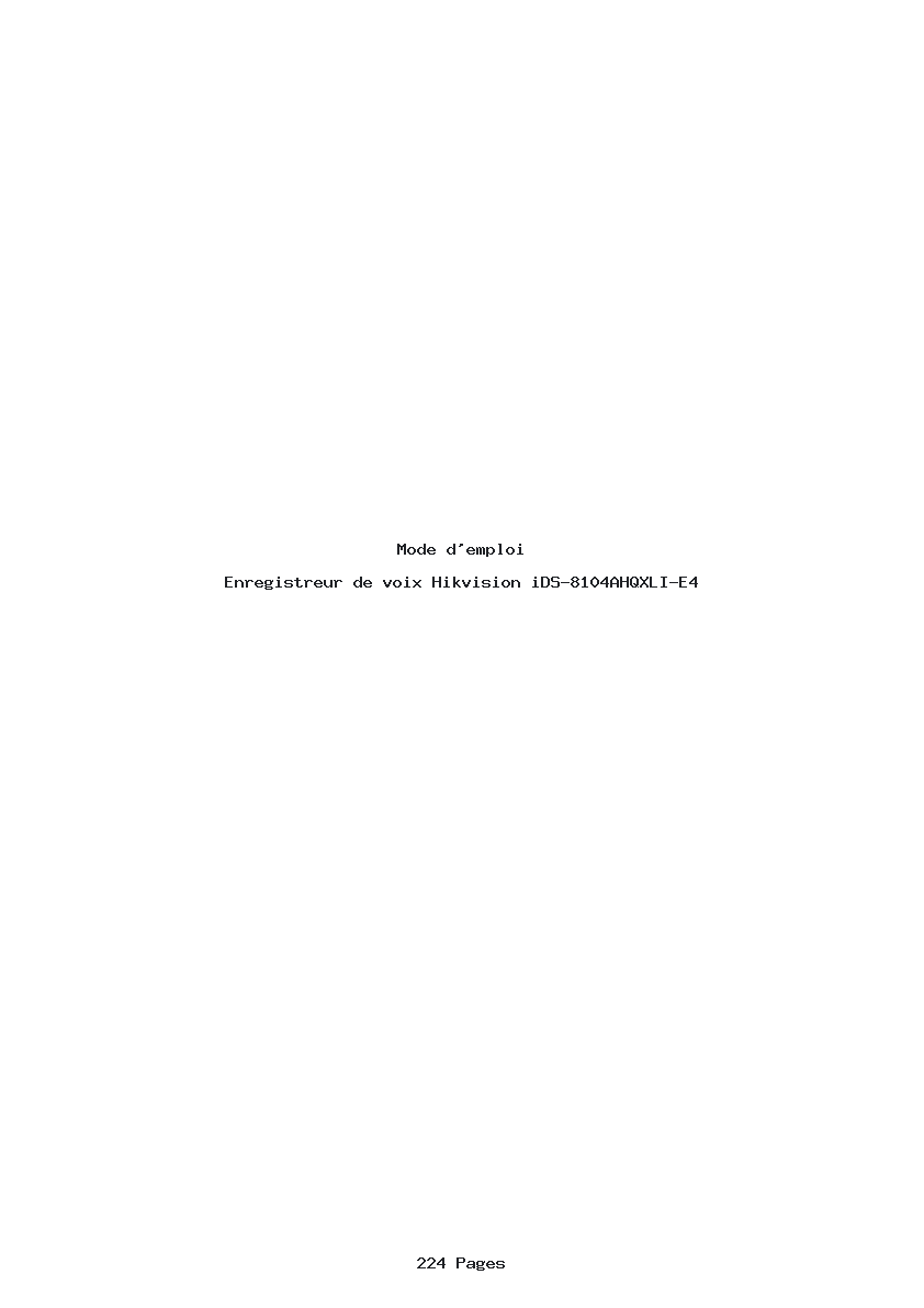 Page 1 de la notice Mode d'emploi Hikvision iDS-8104AHQXLI-E4