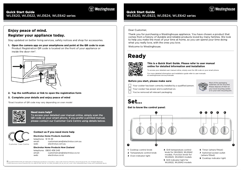 Page 1 de la notice Guide de démarrage rapide Westinghouse WLE624WC