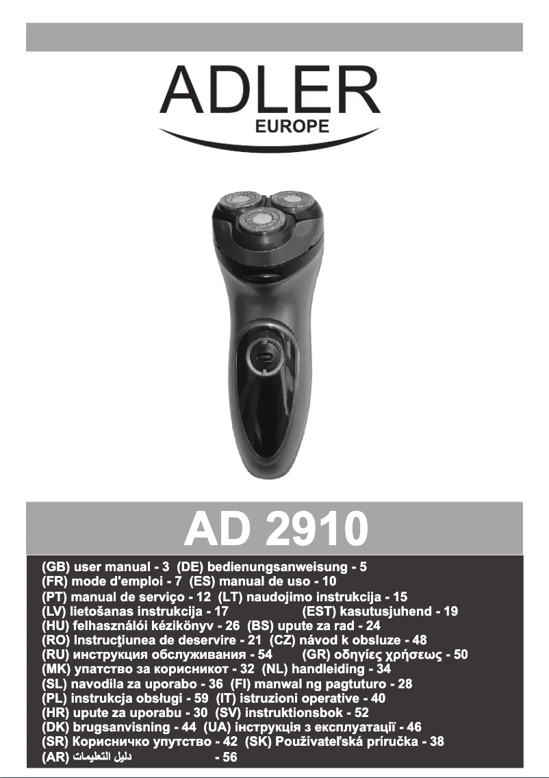 Page 1 de la notice Manuel utilisateur Adler AD 2910