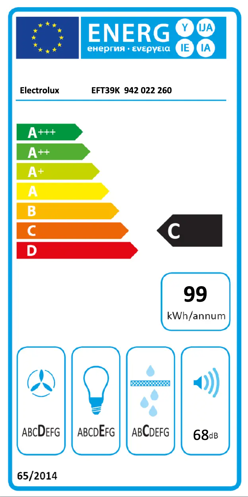 Page 1 de la notice Label énergétique Electrolux EFT39K