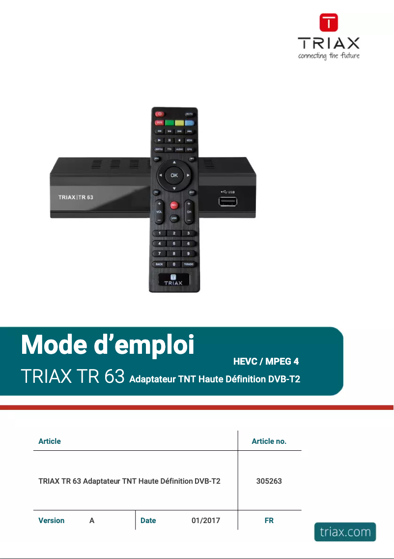Page 1 de la notice Manuel utilisateur Triax TR 63