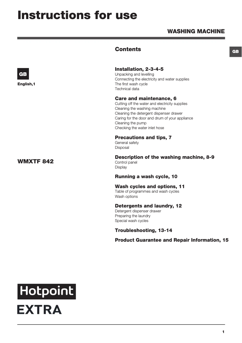 Página 1 del manual Manual de usuario Hotpoint WMXTF 842K UK.R