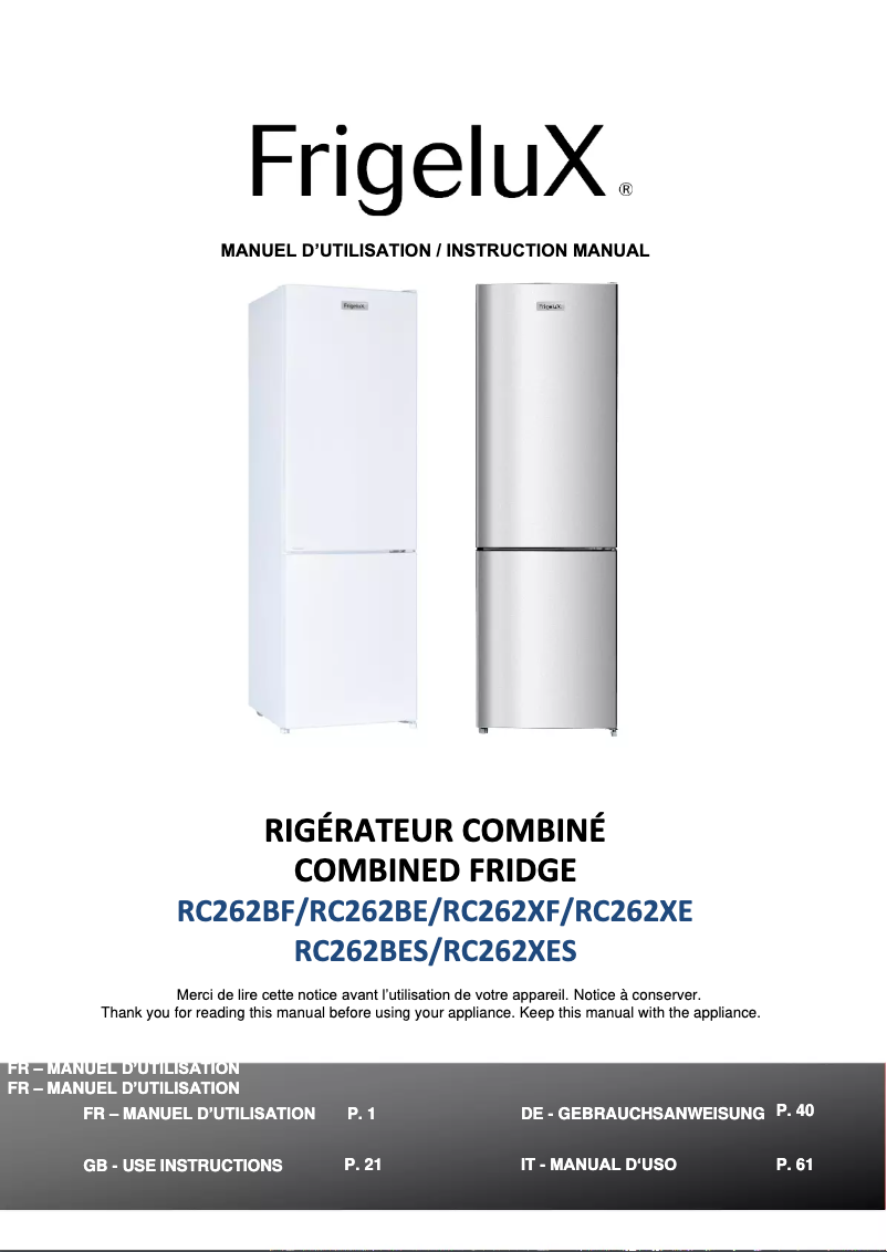 Página 1 del manual Manual de usuario FrigeluX RC262BF