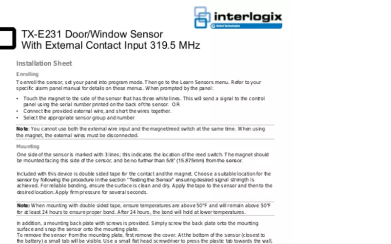 Page 1 de la notice Manuel utilisateur Interlogix TX-E231