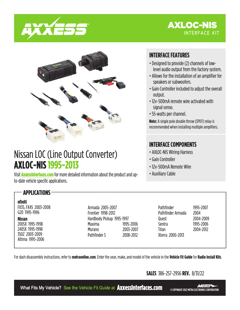 Page 1 de la notice Fiche technique AXESS AXLOC-NIS
