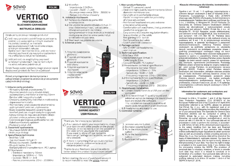 Página 1 del manual Manual de usuario Savio Vertigo