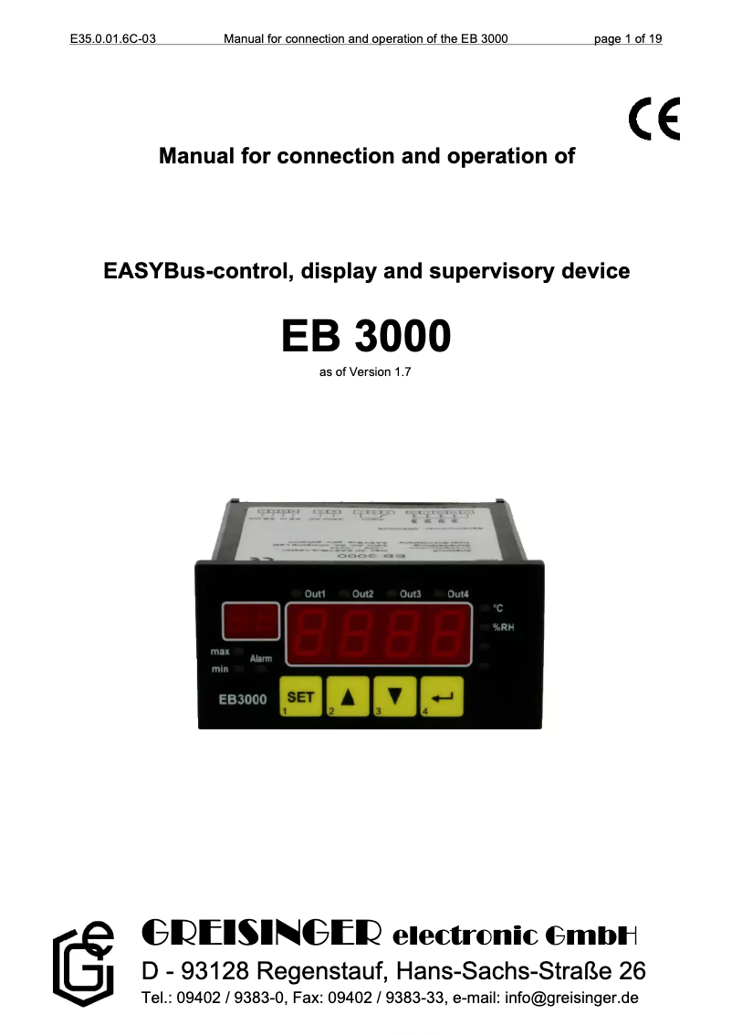 Page 1 of the manual User Manual Greisinger EB 3000