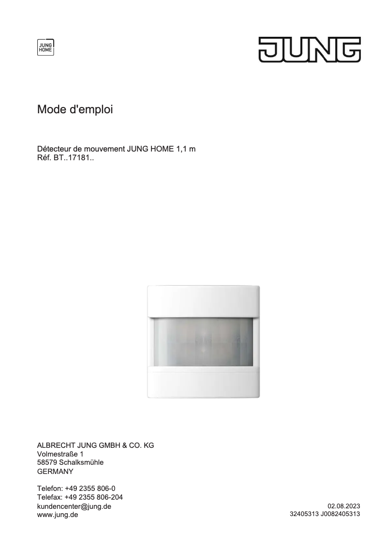 Page 1 of the manual User Manual JUNG BTLC17181230