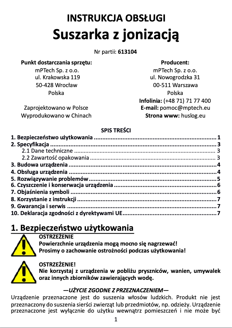 Page 1 de la notice Manuel utilisateur Huslog BE-570234