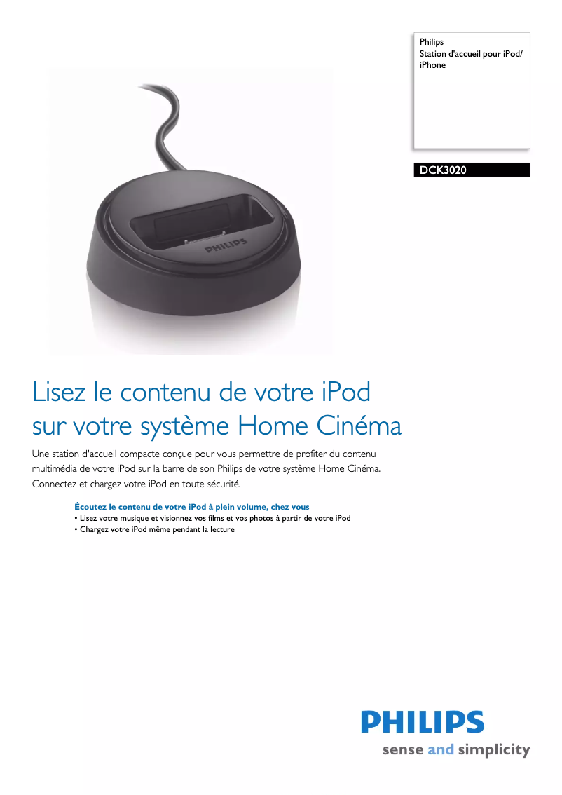 Page 1 of the manual Technical Sheet Philips DCK3020