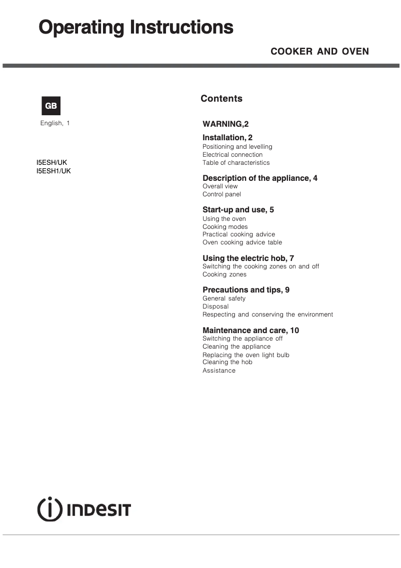 Image de la première page du manuel de l'appareil I5ESH1XUK