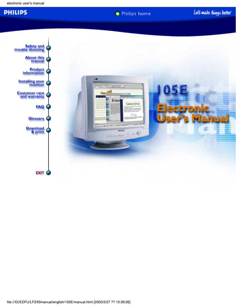 Page n°1 - Manuel utilisateur Philips 105E11