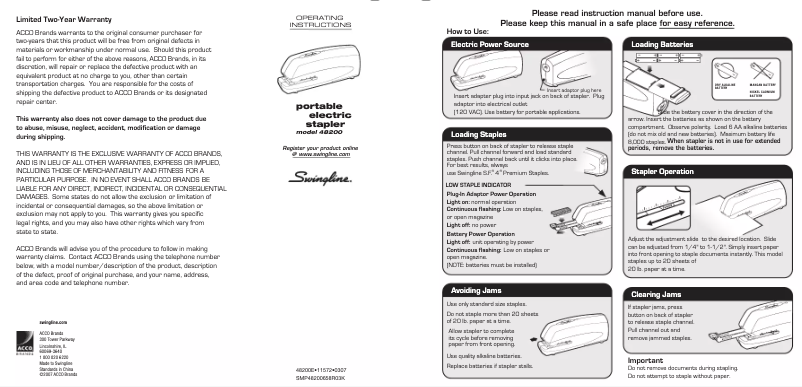 Page 1 of the manual User Manual Swingline Portable