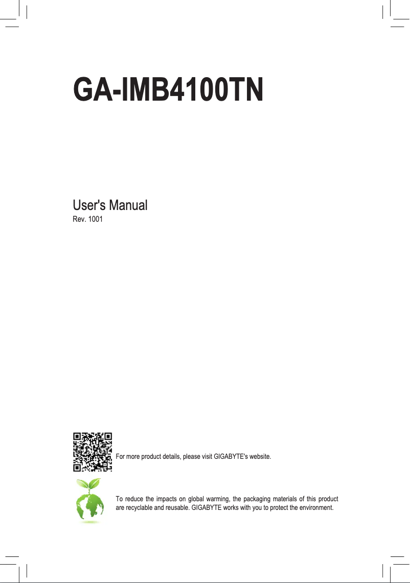 Page 1 de la notice Manuel utilisateur Gigabyte GA-IMB4100TN