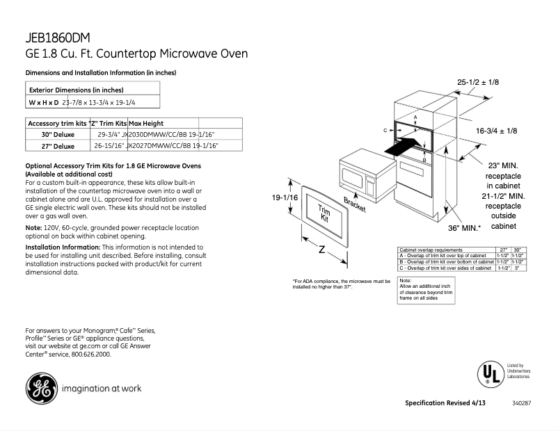 Página 1 del manual Ficha técnica GE JEB1860DMCC