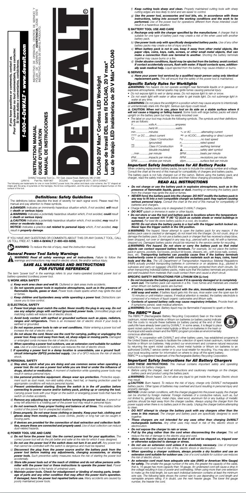 Page 1 de la notice Manuel utilisateur DeWalt DW906
