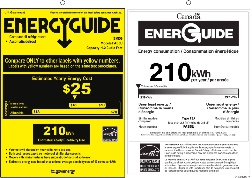 Page 1 de la notice Label énergétique Smeg FAB5URCR3