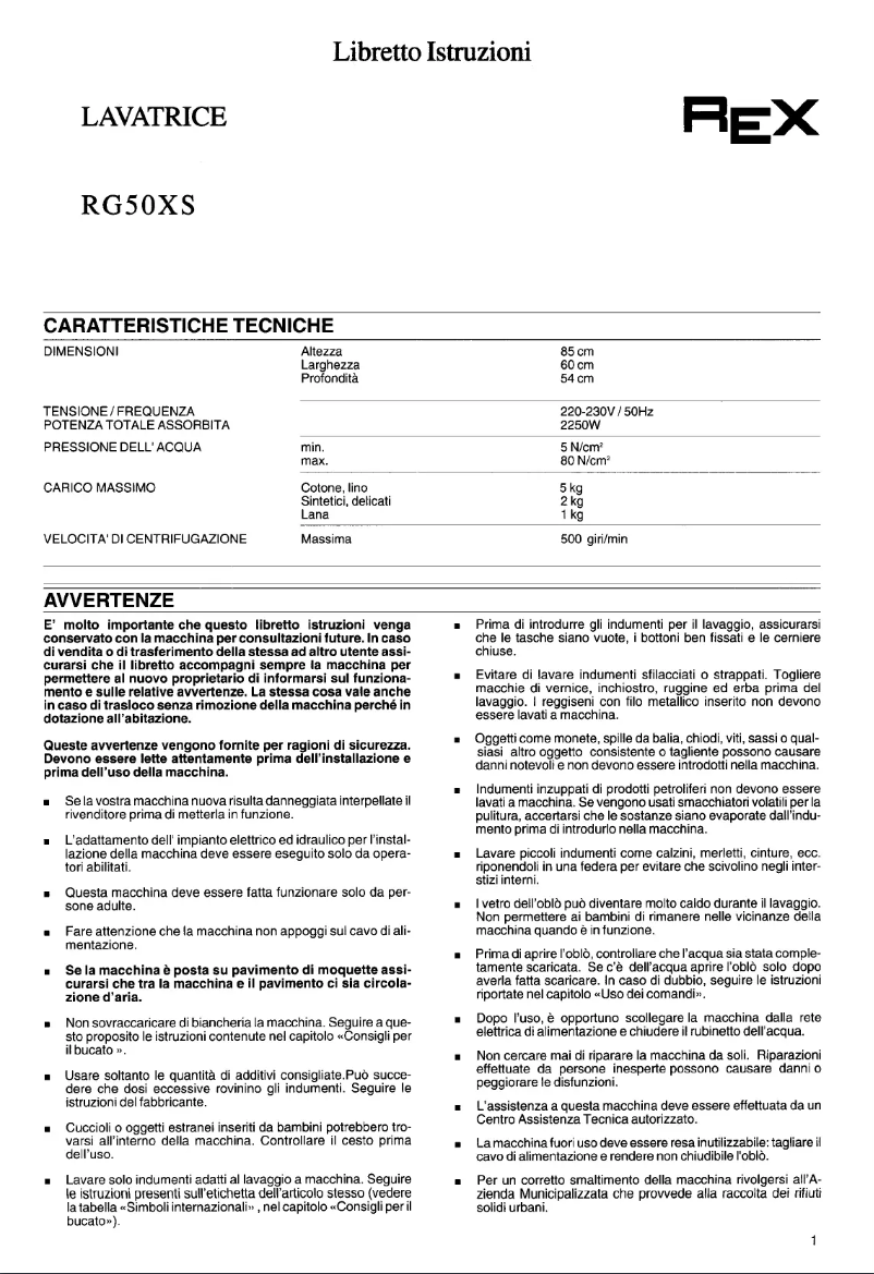 Page 1 of the manual User Manual Rex RG50XS