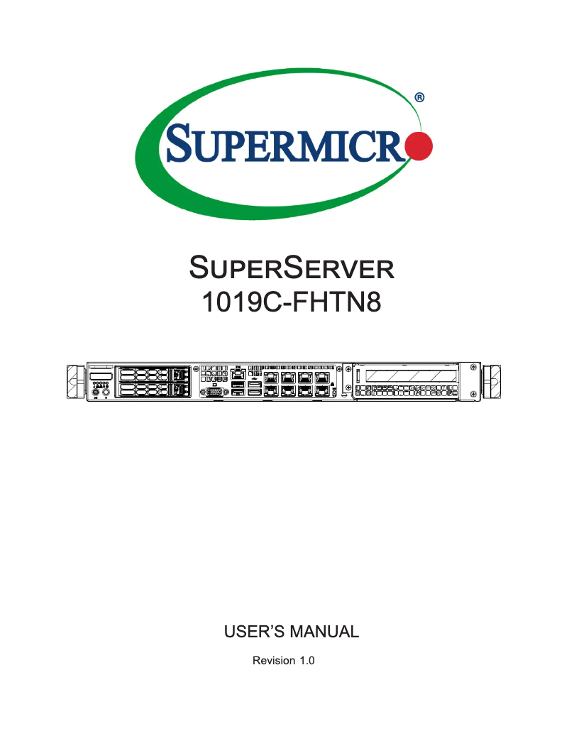 Page 1 de la notice Manuel utilisateur Supermicro SuperServer 1019C-FHTN8