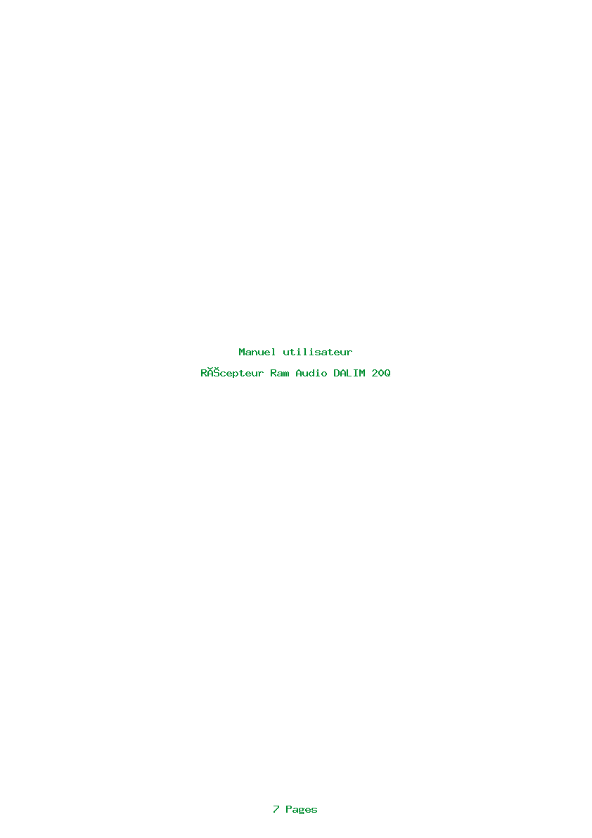 Page 1 de la notice Manuel utilisateur Ram Audio DALIM 20Q