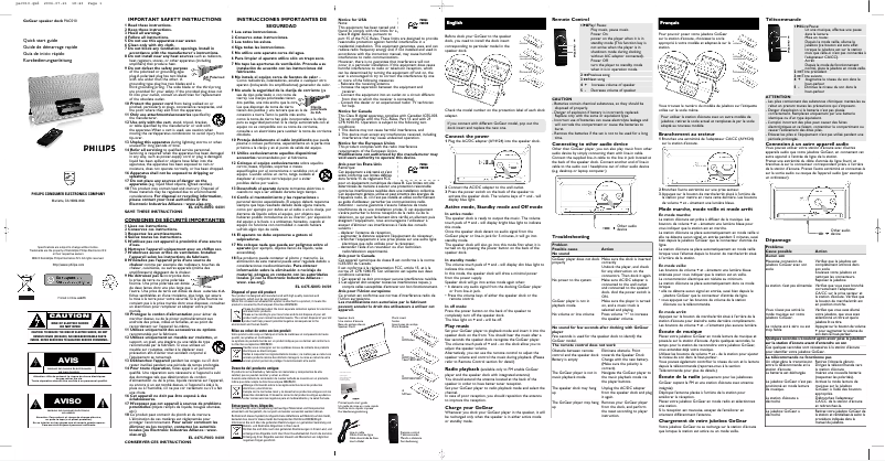 Page 1 of the manual Quick Start Guide Philips PAC010