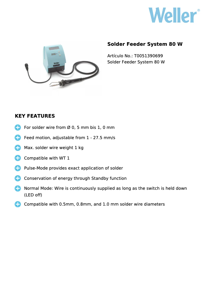 Page 1 de la notice Fiche technique Weller WSF 80