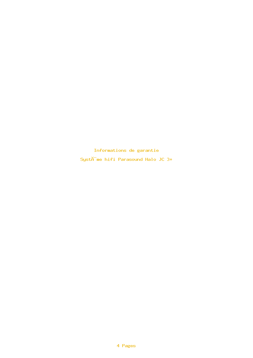Page 1 de la notice Informations de garantie Parasound Halo JC 3+