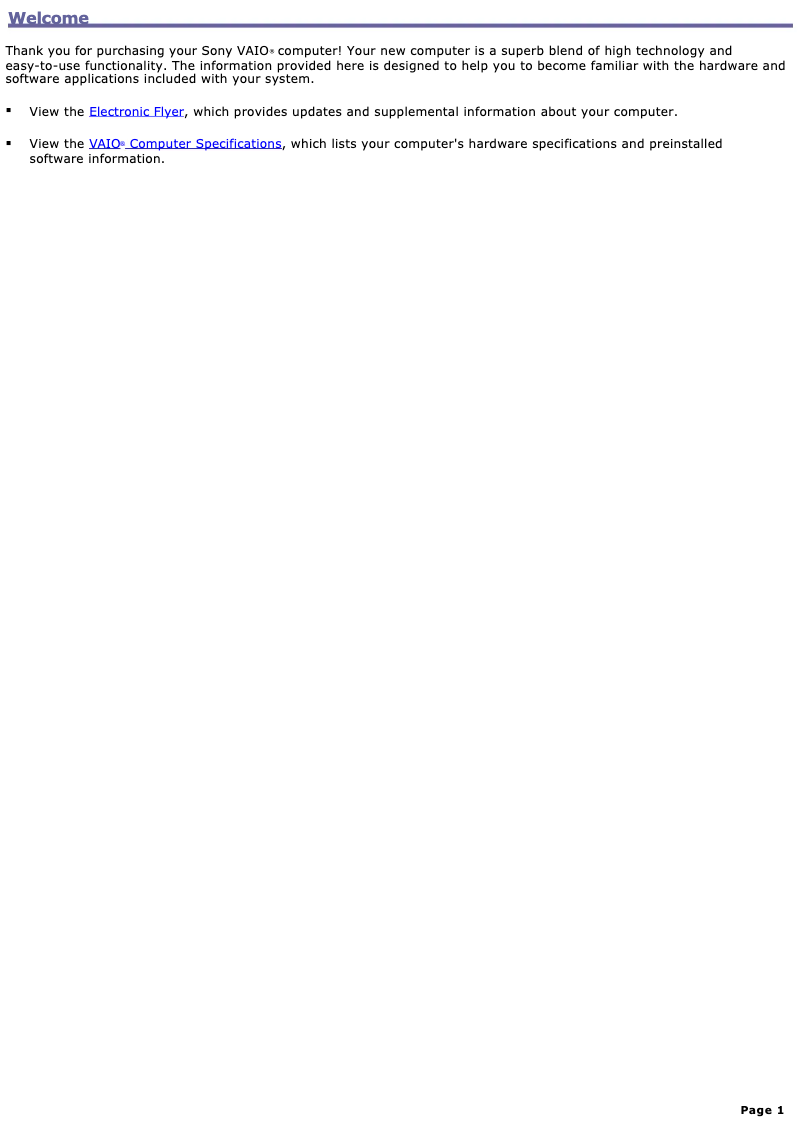 Page 1 de la notice Manuel utilisateur Sony Vaio PCV-RS322